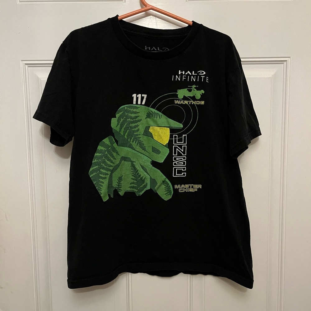 Halo Black Tee with Green and Yellow Graphic